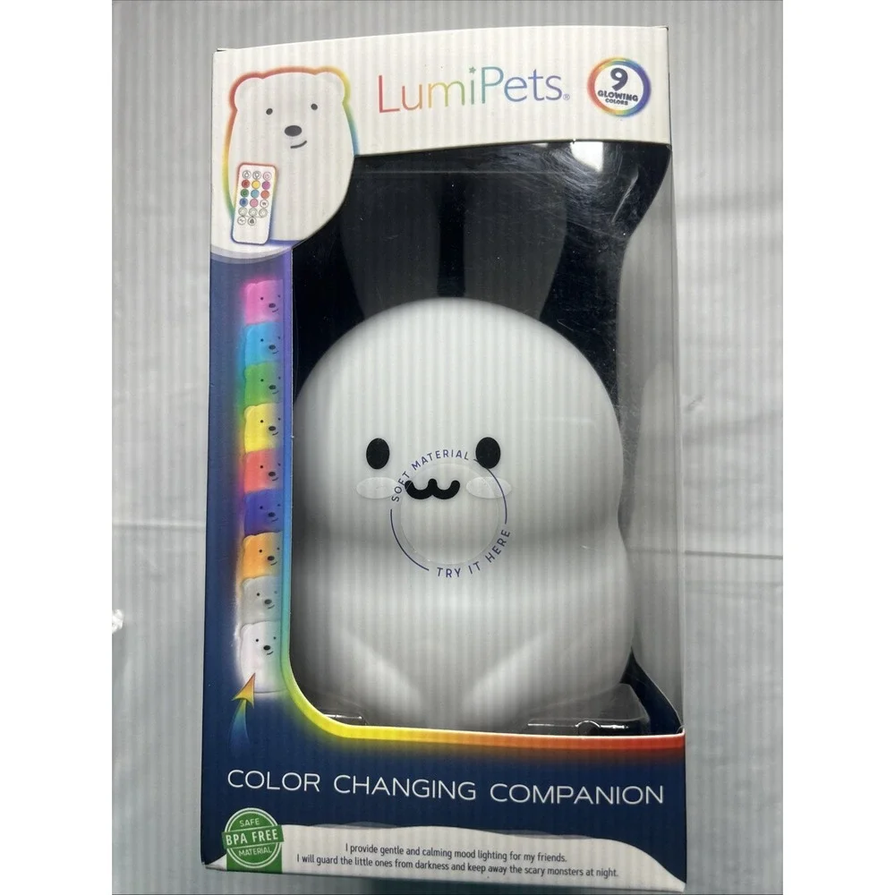 LumiPets Rabbit Night Light‎ with Remote Control Rechargeable 9 Color Light New